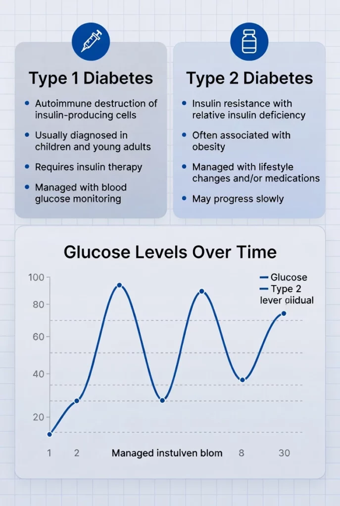 Type 1 vs Type 2 Diabetes Glucose Levels